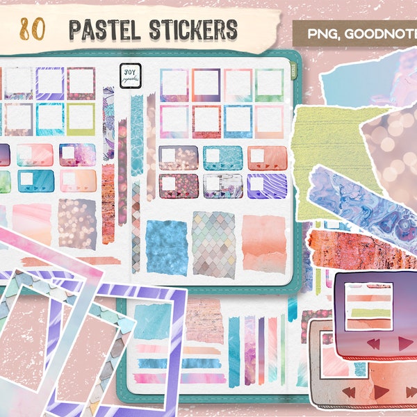 Digital Stickers Aesthetic Goodnotes Sticker Pastel OneNote Sticker Digital Planner Washi iPad Stickers, Pre-cropped Goodnote
