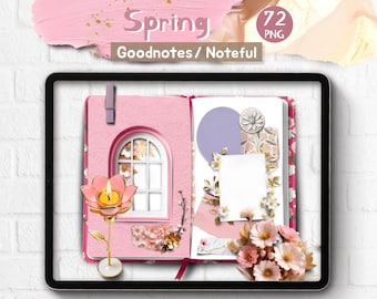 Frühling Realistische Digitale Aufkleber: Florale Goodnotes Planer, Journal, PNG, Notizhafte Aufkleber