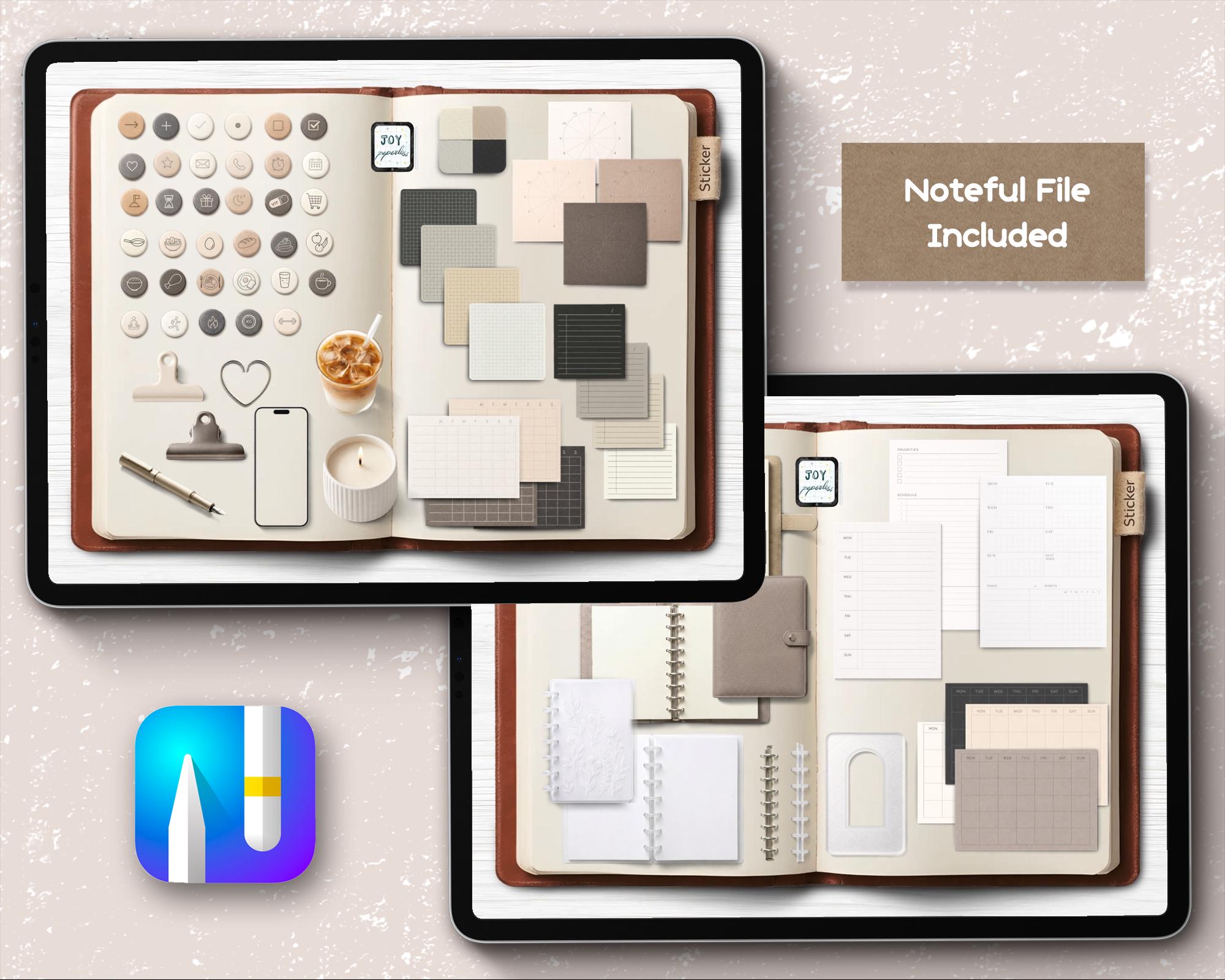 Minimalist Realistic Digital Goodnotes Noteful Neutral Tone Journal Planner Stickers, Beige ...