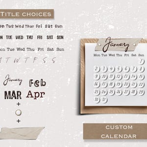 Puede incluir: Una plantilla de calendario imprimible con diferentes opciones de t&iacute;tulo para los d&iacute;as de la semana. El calendario es para enero y tiene un fondo marr&oacute;n con un borde blanco. El texto "CALENDARIO PERSONALIZADO" est&aacute; en la parte inferior de la imagen.