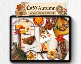 Pegatinas digitales realistas de otoño Goodnotes, pegatinas PNG Journal Noteful Realistic