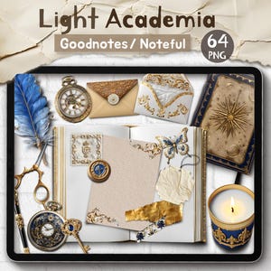 Realistyczne naklejki cyfrowe Light Academia Goodnotes, Noteful, PNG, Dziennik Victorian Scene Creator