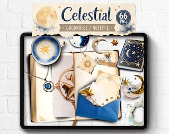 Pegatinas realistas de Celestial Goodnotes, set de pegatinas lunares PNG: Creador de escenas astrológicas