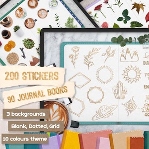 Modèles de livre numérique Bullet Journal Stickers de couverture de journal numérique Goodnotes Sticker réaliste livre numérique Stickers pré-recadrés