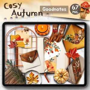 Autocollant numérique réaliste automne automne Goodnotes PNG graphique usage Commercial créateur de scènes de cliparts objets réalistes téléchargement immédiat