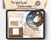 Perpetual Calendar II Realistic Digital Stickers: 2026 2027 Undated Calendar PNG & Goodnotes Calendar Noteful
