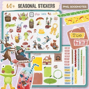 Digital Journal Stickers for Goodnotes Seasonal Cute iPad Stickers, Cottagecore Aesthetic Notability Pre-cropped PNG
