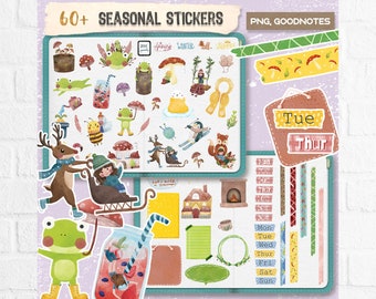 Digital Journal Stickers for Goodnotes Seasonal Cute iPad Stickers, Cottagecore Aesthetic Notability Pre-cropped PNG