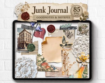 Vintage Mood Board Realistische Digitale Aufkleber Goodnotes, Noteful Junk Journal Kit, PNG