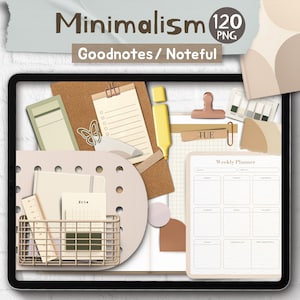 Goodnotes digitales realistas mínimas Boho Noteful Journal Planner pegatinas, PNG