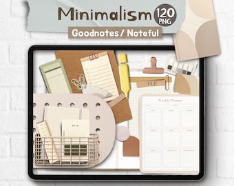 Minimal Realistic Digital Goodnotes Boho Noteful Journal Planner Stickers, PNG