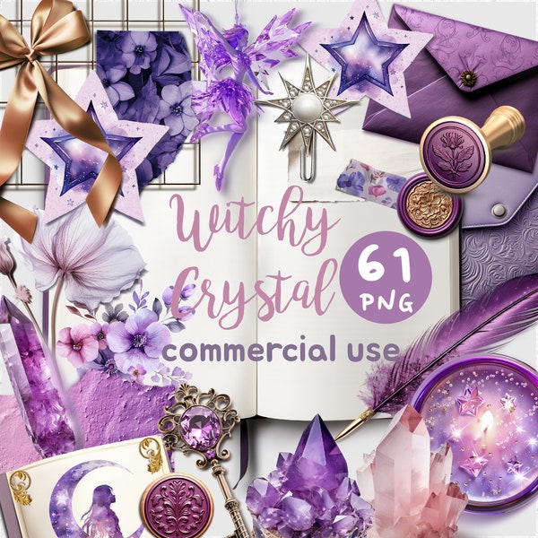 Witchy Realistic Digital Sticker Amethyst Sticker Magical Fairytale Commercial Use Clipart Digital Journal Scene Creator Instant Download