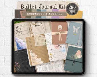 Kit de diario digital para plantillas de diarios tipo bullet journal de GoodNotes y Noteful / Agenda digital personalizada para iPad, pegatinas digitales realistas