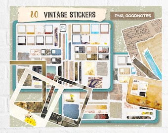Vintage digitale stickers: junkjournal, Goodnotes, OneNote (vooraf bijgesneden png-bestand), fotolijst