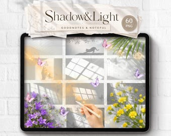 Pegatinas digitales realistas: superposición de sombras y PNG de luz, conjunto de diario Goodnotes Noteful, efectos de luz, maqueta de sombra