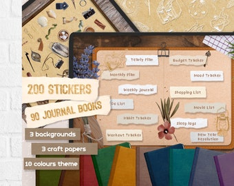 Digital Bullet Junk Journal Book Templates Goodnotes Digital Vintage Journal Cover Stickers Digital Journal Book Realistic Sticker