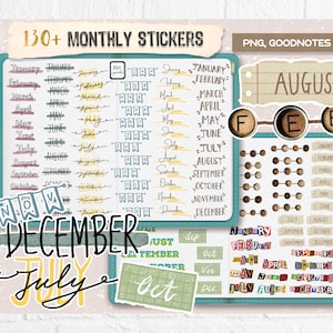 Digitale stickers Maandelijkse Goodnotes-sticker Maandelijks schrift OneNote-sticker Digitale planner Maand iPad-stickers januari tot december Goodnote