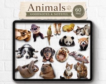 Pegatinas digitales realistas Goodnotes, diario digital para mascotas, creador de escenas, animales, objetos realistas PNG, pegatinas de animales.
