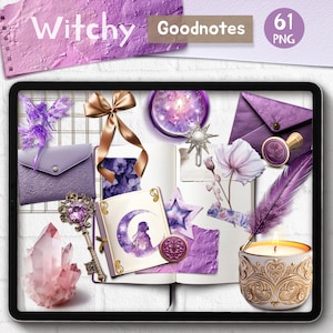 Czarownicowa realistyczna naklejka cyfrowa Ametystowa naklejka Magiczna bajka Komercyjne użycie Clipart Cyfrowy dziennik Scena Twórca Natychmiastowe pobieranie