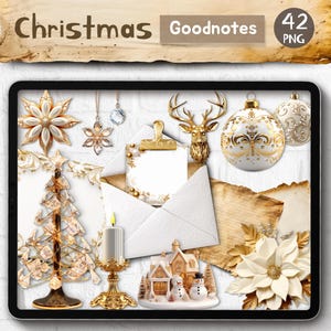 Realistische kerst digitale sticker kerst gouden commercieel gebruik clipart kerstscène maker realistische objecten direct downloaden