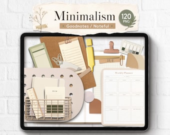 Goodnotes digitales realistas mínimas Boho Noteful Journal Planner pegatinas, PNG