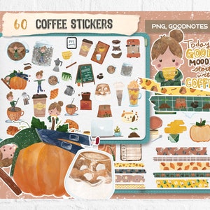 Digital Stickers Coffee Goodnotes Sticker Coffee OneNote Sticker Digital Planner Cosy Cafe iPad Stickers, Pre-cropped Goodnote