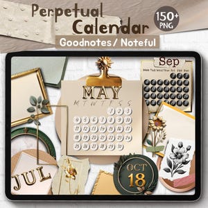 Perpetual Calendar Realistic Digital Stickers: Goodnotes Noteful File 2026 2027 Undated Calendar PNG