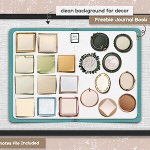 Puede incluir: Una p&aacute;gina de planificador digital con una variedad de marcos y formas para agregar texto, im&aacute;genes y otros elementos. La p&aacute;gina est&aacute; dise&ntilde;ada para ser utilizada con la aplicaci&oacute;n Goodnotes. El texto "Freebie Journal Book" est&aacute; en la parte superior de la p&aacute;gina.