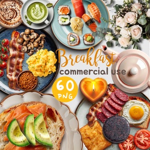 Breakfast Realistic Digital Sticker Brunch Digital Journal Scene Creator Dashboard Food Realistic Objects Breakfast Instant Download imagem 1