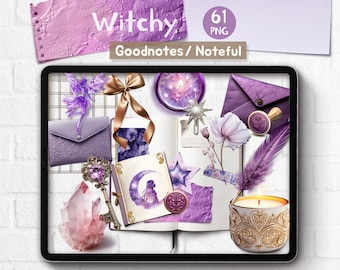 Witchy Realistic Digital Stickers: Goodnotes Journal, Noteful Journal, PNG, Fairytale Amethyst