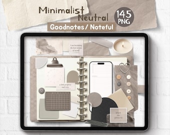 Minimalist Realistic Digital Goodnotes Noteful Neutral Tone Journal Planner Stickers, Beige Planner, Monochrome Planner, Stickers PNG