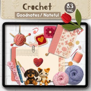 Realistische Aufkleber Crochet Craft Digital Sticker Set für GoodNotes | Planer Sticker häkeln | Garn Handwerk Goodnotes Noteful PNG