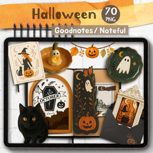 Halloween Realistic Digital Stickers: Goodnotes, Noteful, Autumn scene creator PNG Stickers Digital Journal