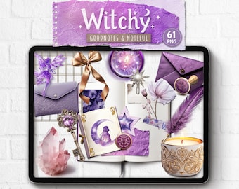 Witchy Realistic Digital Stickers: Goodnotes Journal, Noteful Journal, PNG, Fairytale Amethyst