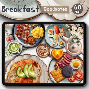 Frühstück realistische digitale Aufkleber Brunch Digitale Journal Szene Schöpfer Dashboard Essen realistische Objekte Frühstück Instant Download