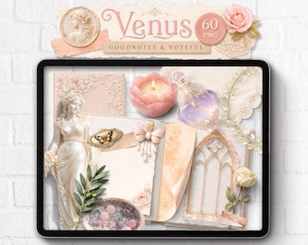 Pegatinas digitales realistas: Tablero de estado de ánimo de Venus, pegatinas de Goodnotes, creador de escenas, álbum de recortes de diario, imágenes prediseñadas de mitología griega PNG