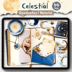 Celestial Goodnotes Realistische Aufkleber, Notwendige PNG Mond Aufkleber Set: Astrologie Scene Ersteller