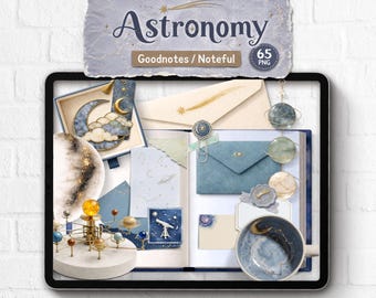 Pegatinas realistas: Set de pegatinas de astronomía Goodnotes, creador de escenas celestiales astrológicas