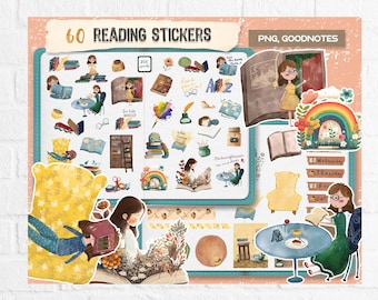 Bookworm Reading Stickers: Digital Planner, Goodnotes, OneNote (Pre-cropped)