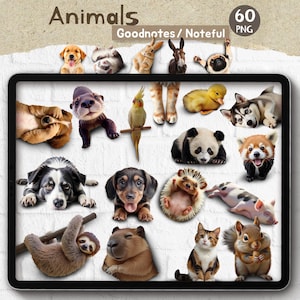 Realistischer digitaler Aufkleber Goodnotes, Haustier Digitales Journal, Szenenschöpfer Tiere Realistische Objekte PNG Tiere Hinweisender Aufkleber