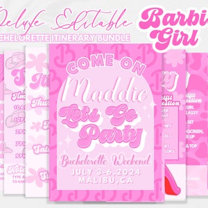 LET&#39;S PARTY Bachelorette Invitation DELUXE Canva Itinerary Template Custom Pink Bachelorette Weekend Invite Bach Weekend Schedule Printable