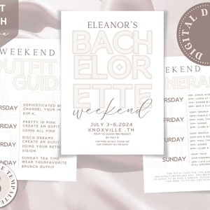 RETRO MODERN Bachelorette Invitation Canva Itinerary Template Custom AUSTIN Bachelorette Weekend Invite Bach Weekend Schedule Printable