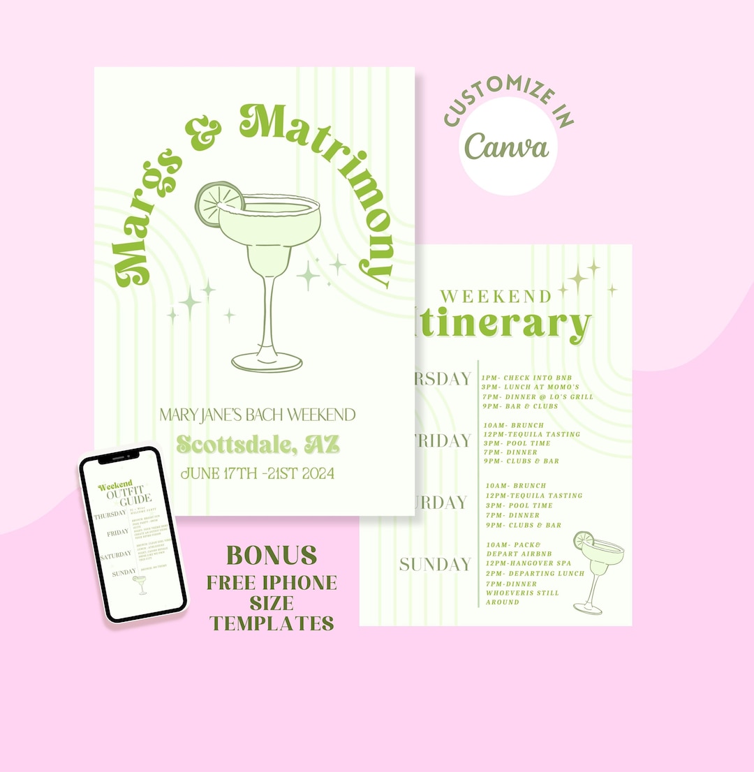 Margs & Matrimony Bachelorette Itinerary (digital Download) - Etsy
