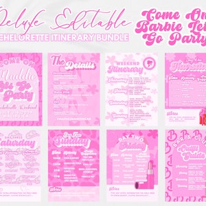LET&#39;S PARTY Bachelorette Invitation DELUXE Canva Itinerary Template Custom Pink Bachelorette Weekend Invite Bach Weekend Schedule Printable