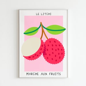Cartel de lichi del mercado de frutas, arte de la pared, imprimible, arte de la pared del diseñador, moderno, mínimo, regalo, de moda, impresiones enmarcadas y impresiones solamente