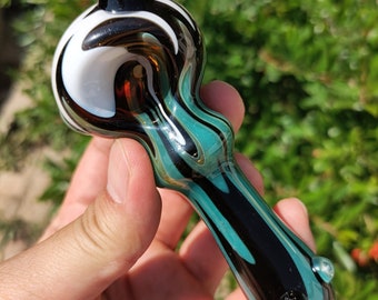Handmade Unique Glass Pipes Green Stripes Mystery Hand Pipe Pretty Pipes Beautiful Gift