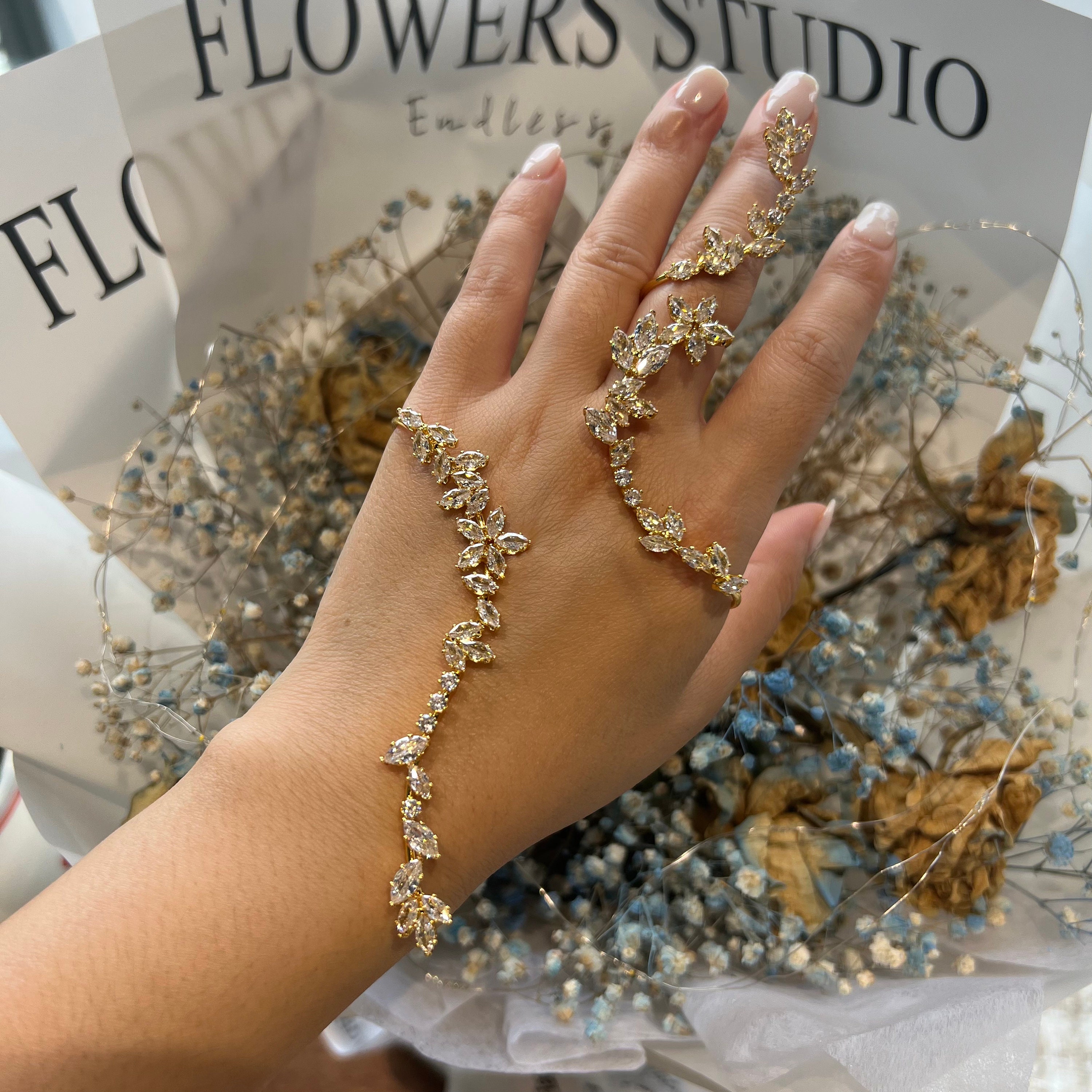 Stunning Gold Plated CZ Hand Bracelet palm Cuff AAA Cubic Zirconia Adjustable One finger Open Ring Wedding bride partyr2248 Etsy Canada