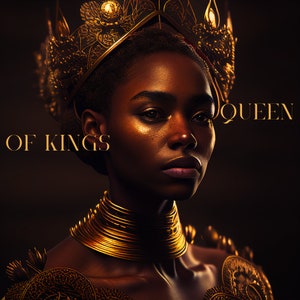 Queen of Kings. Gold. Portrait. AI Art