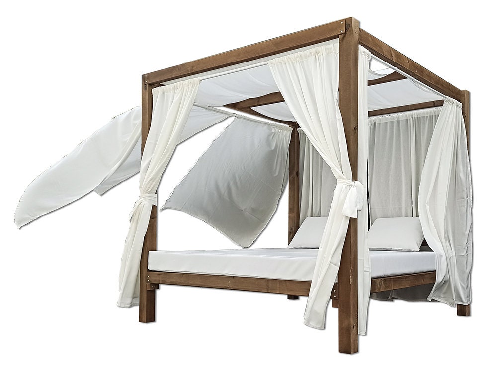 Balinese Wooden Bed With Outdoor Canopy Etsy