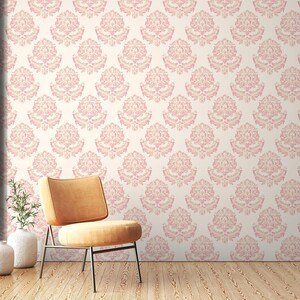 Weiß und rosa Damast Geometrische Tapete, Art-Deco-Tapete, moderne entfernbare Tapete, minimalistische selbstklebende Tapete, Wandkunst